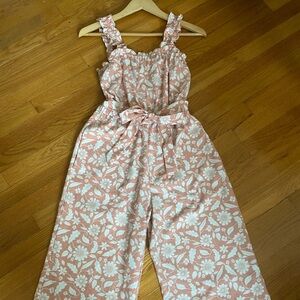 LOFT Pink and White Wide Leg Jumpsuit